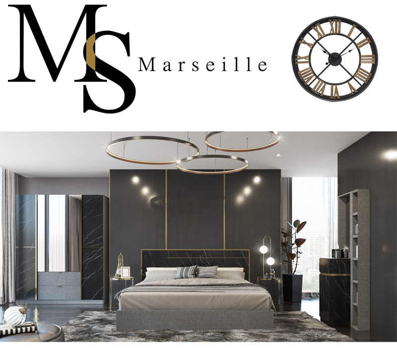 6 Ft. Gray/Black Marble Bed Marseille | Sb Design Square